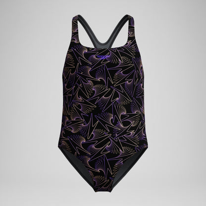 Speedo Girls Hyperboom Medalist Allover Print Swimsuit Black/Peach