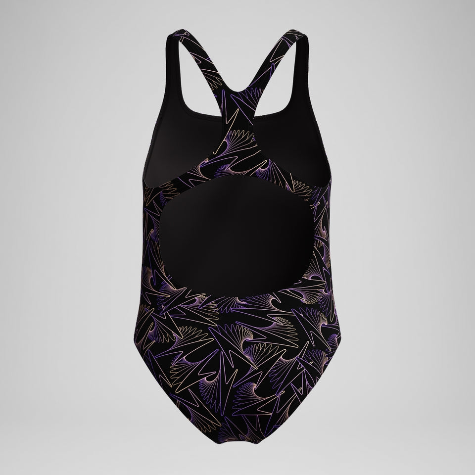 Speedo Girls Hyperboom Medalist Allover Print Swimsuit Black/Peach