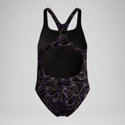 Speedo Girls Hyperboom Medalist Allover Print Swimsuit Black/Peach