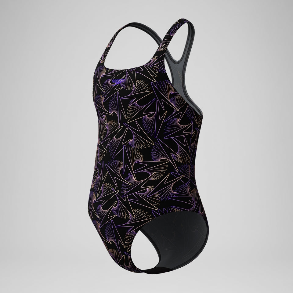 Speedo Girls Hyperboom Medalist Allover Print Swimsuit Black/Peach