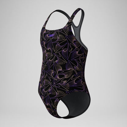 Speedo Girls Hyperboom Medalist Allover Print Swimsuit Black/Peach