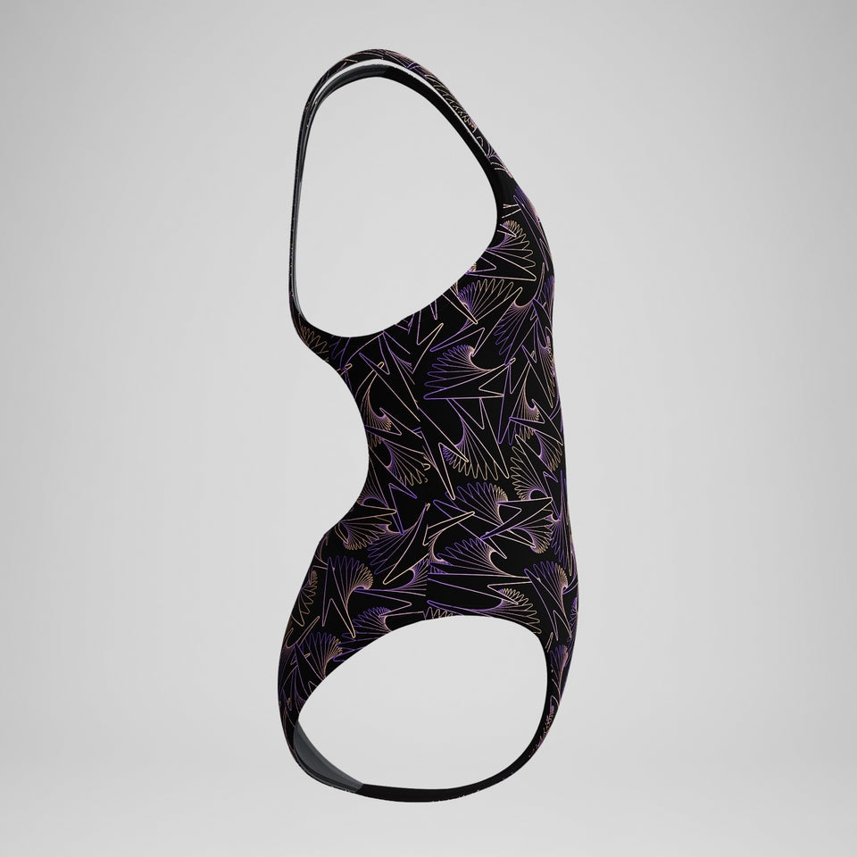 Speedo Girls Hyperboom Medalist Allover Print Swimsuit Black/Peach