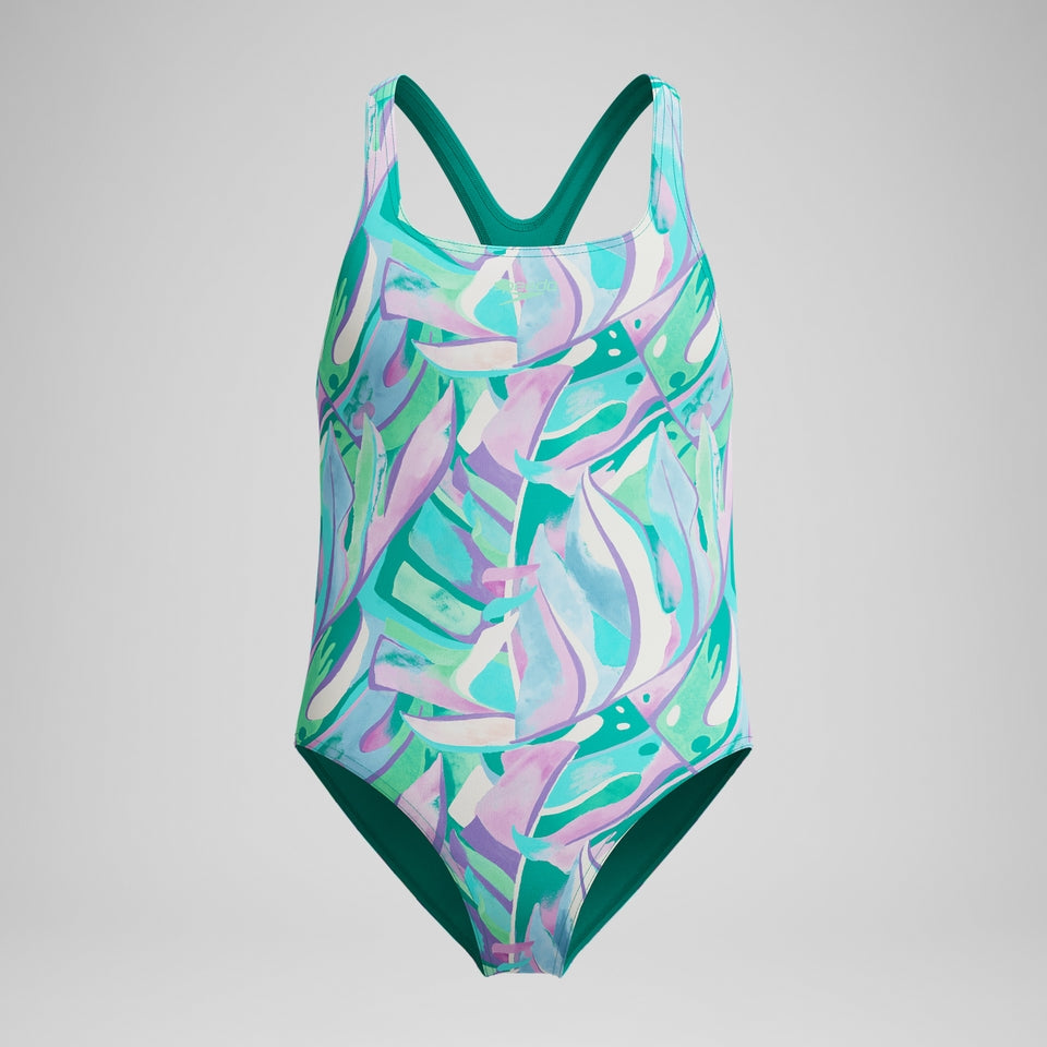 Speedo Girls Medalist Printed Swimsuit Green/Purple