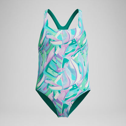 Speedo Girls Medalist Printed Swimsuit Green/Purple