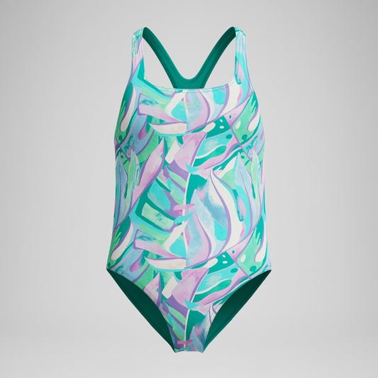 Speedo Girls Medalist Printed Swimsuit Green/Purple