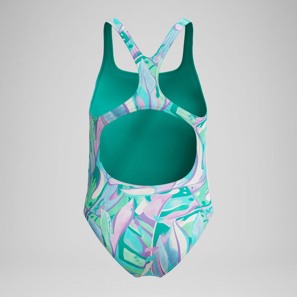Speedo Girls Medalist Printed Swimsuit Green/Purple