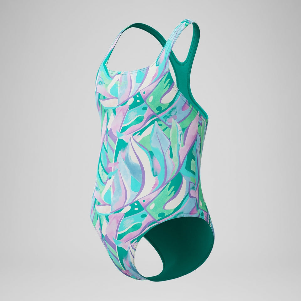 Speedo Girls Medalist Printed Swimsuit Green/Purple