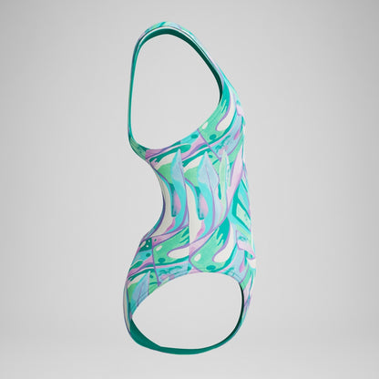 Speedo Girls Medalist Printed Swimsuit Green/Purple