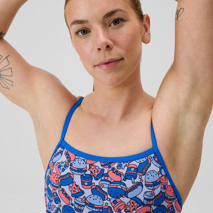 Speedo Club Training Printed Web Back Swimsuit Blue/Orange