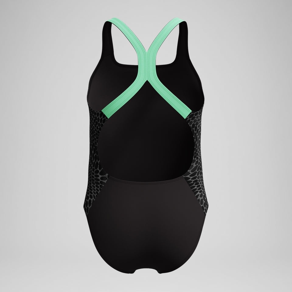 Speedo Girls Allover Powerback Swimsuit Black/Green