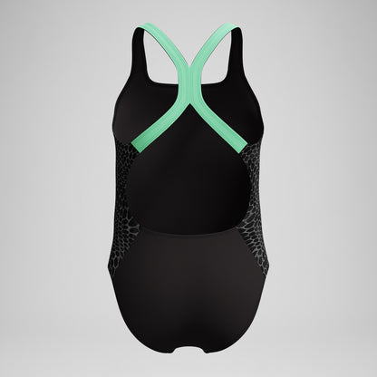 Speedo Girls Allover Powerback Swimsuit Black/Green