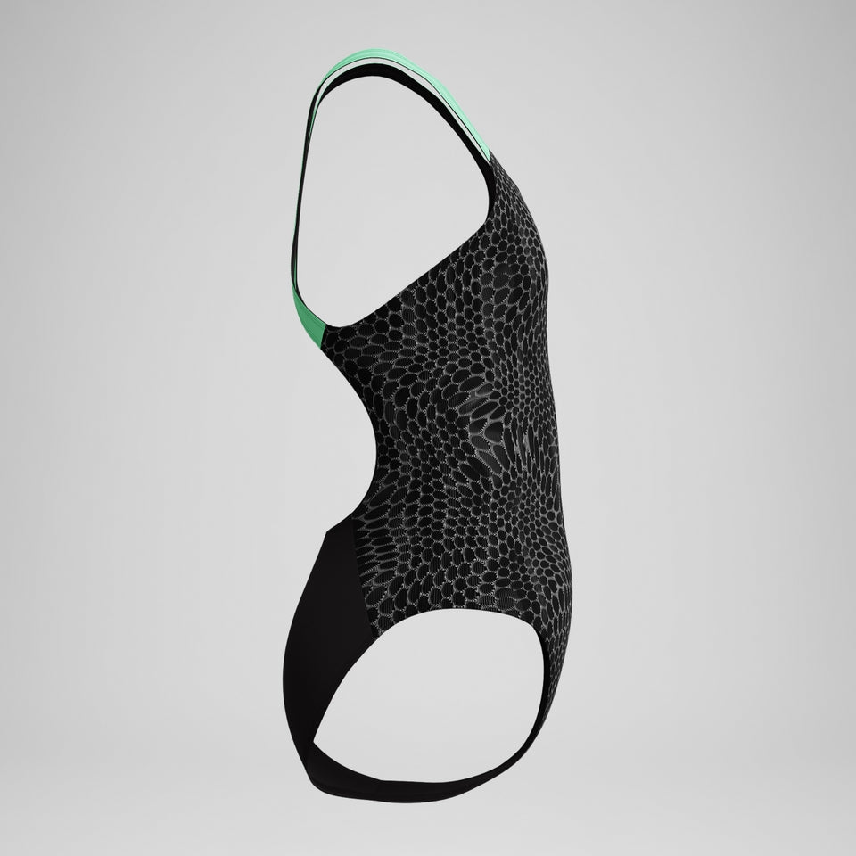 Speedo Girls Allover Powerback Swimsuit Black/Green