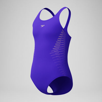 Speedo Girls Placement Muscleback Swimsuit Purple/Pink
