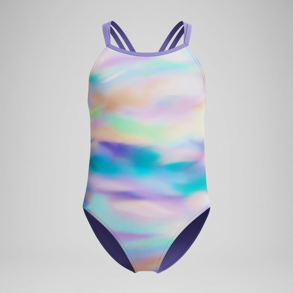 Speedo Girls Printed Twinstrap Swimsuit Purple/Green/Orange