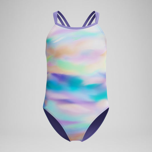 Speedo Girls Printed Twinstrap Swimsuit Purple/Green/Orange
