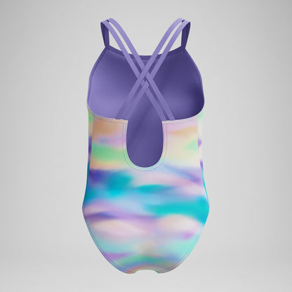 Speedo Girls Printed Twinstrap Swimsuit Purple/Green/Orange