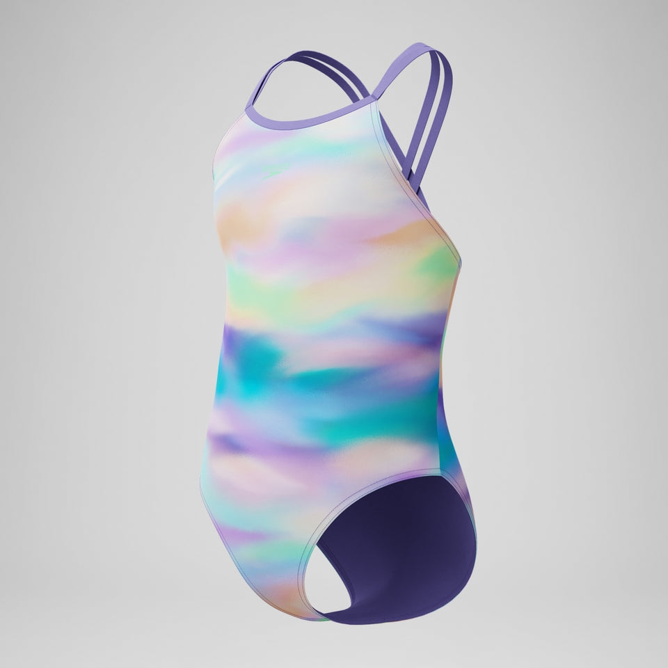 Speedo Girls Printed Twinstrap Swimsuit Purple/Green/Orange