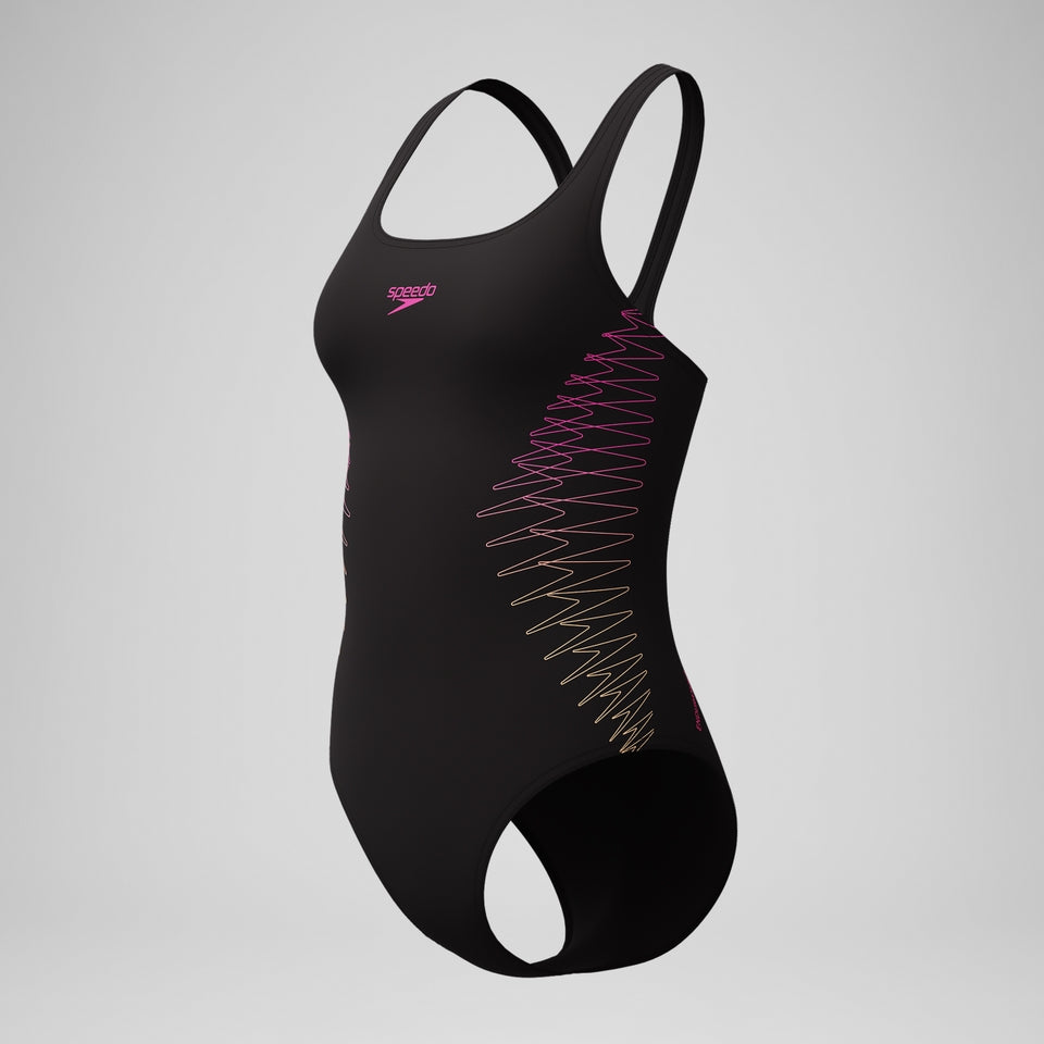 Speedo Placement Muscleback Swimsuit Black/Orange
