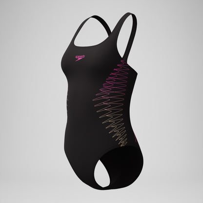 Speedo Placement Muscleback Swimsuit Black/Orange