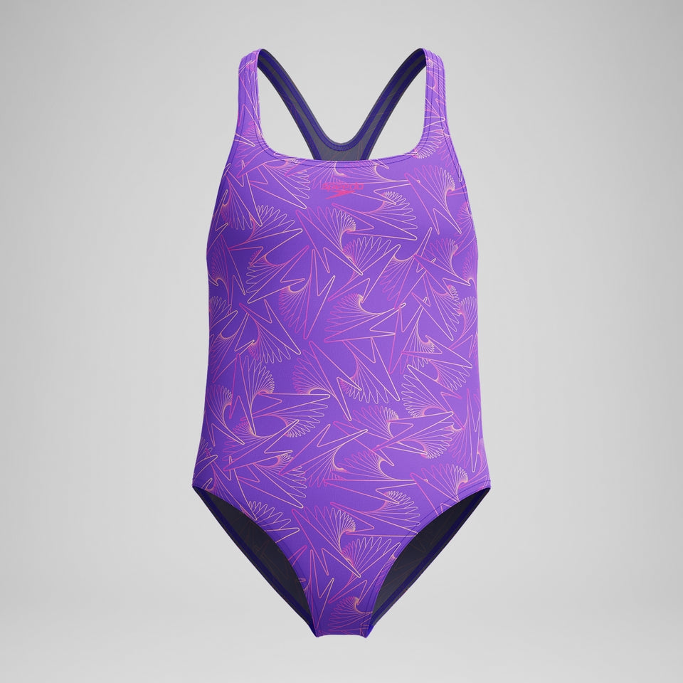 Speedo Girls Hyperboom Medalist Allover Print Swimsuit Purple/Pink