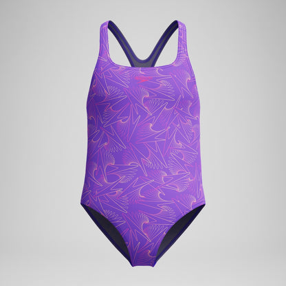 Speedo Girls Hyperboom Medalist Allover Print Swimsuit Purple/Pink