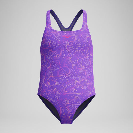 Speedo Girls Hyperboom Medalist Allover Print Swimsuit Purple/Pink