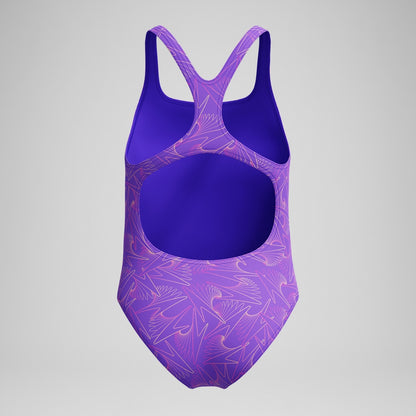 Speedo Girls Hyperboom Medalist Allover Print Swimsuit Purple/Pink