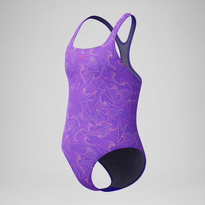 Speedo Girls Hyperboom Medalist Allover Print Swimsuit Purple/Pink