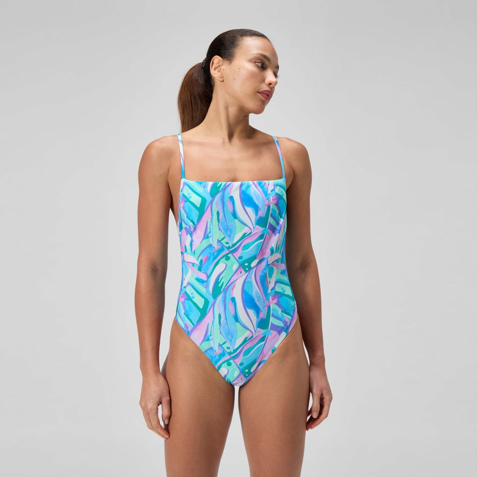 Speedo Printed Adjustable Thinstrap Swimsuit Green/Pink
