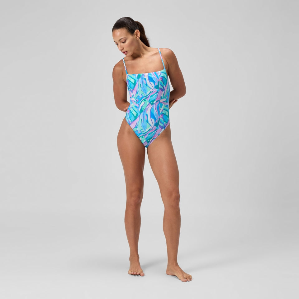 Speedo Printed Adjustable Thinstrap Swimsuit Green/Pink