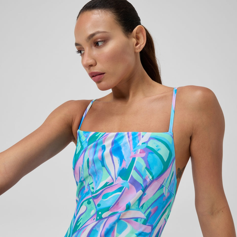 Speedo Printed Adjustable Thinstrap Swimsuit Green/Pink
