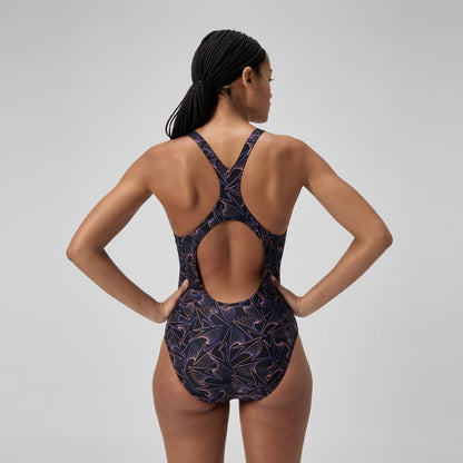 Speedo Hyperboom Medalist Allover Print Swimsuit Black/Peach