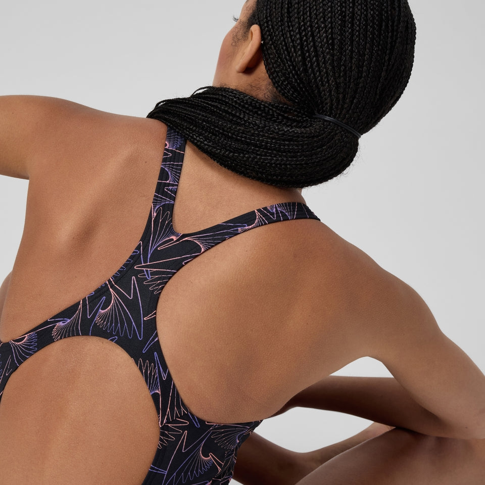Speedo Hyperboom Medalist Allover Print Swimsuit Black/Peach