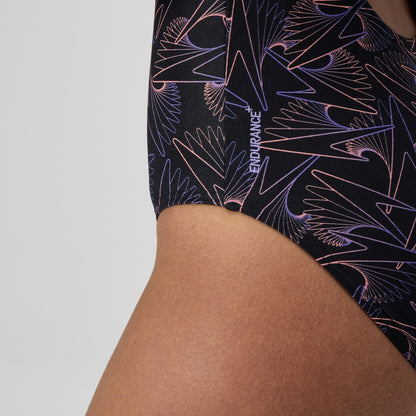 Speedo Hyperboom Medalist Allover Print Swimsuit Black/Peach