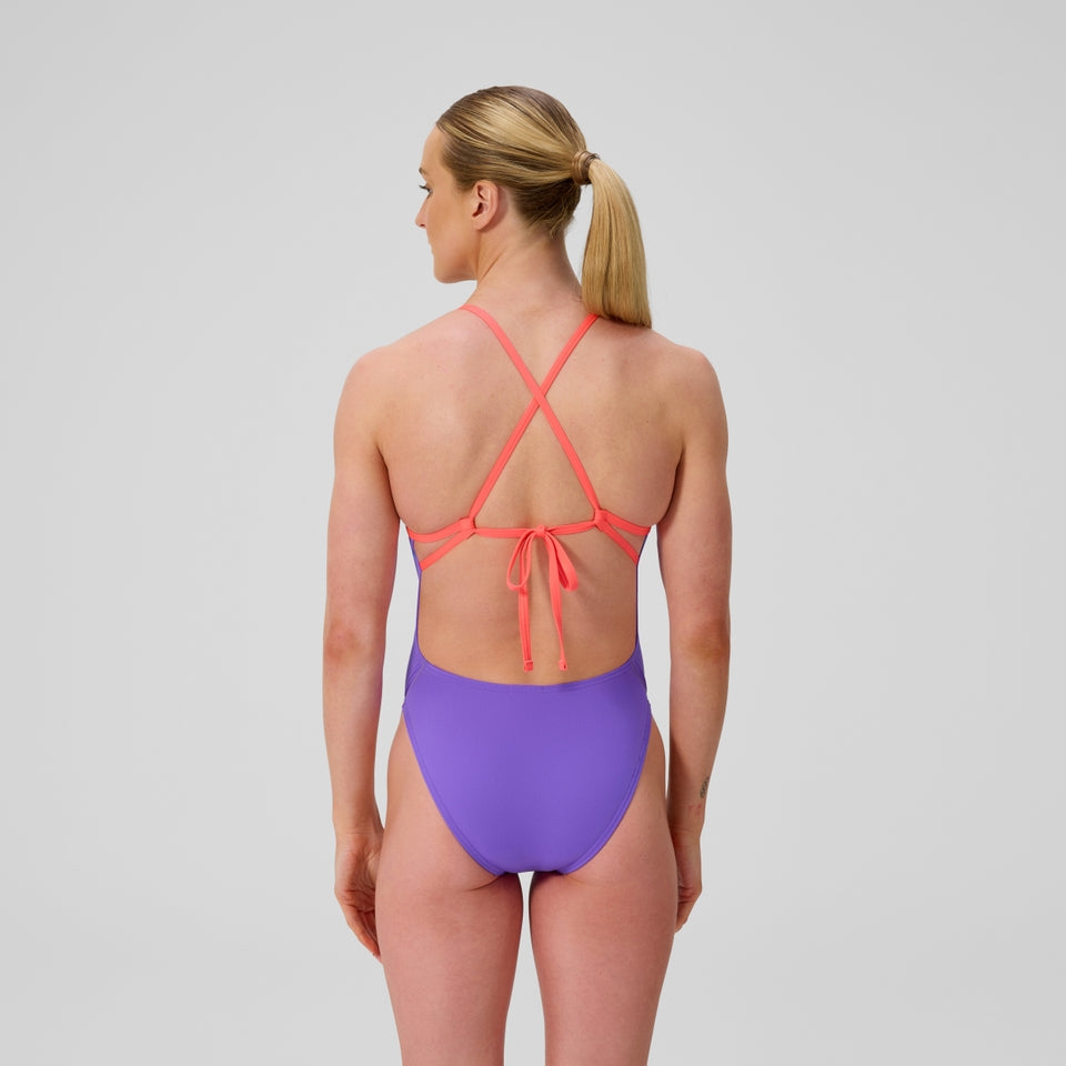 Speedo Club Training Solid Tie Back Swimsuit Purple