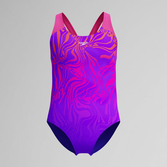 Speedo Girls Placement Splashback Swimsuit Purple/Pink