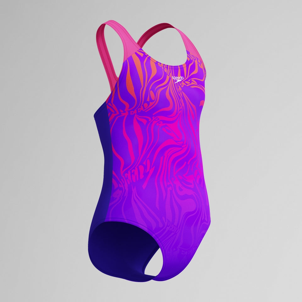 Speedo Girls Placement Splashback Swimsuit Purple/Pink
