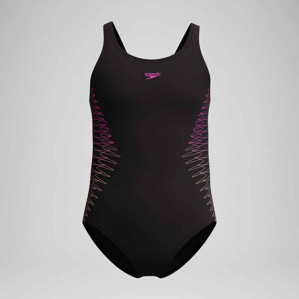 Speedo Girls Placement Muscleback Swimsuit Black/Peach