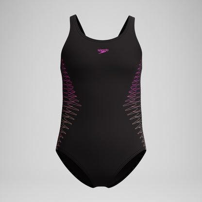 Speedo Girls Placement Muscleback Swimsuit Black/Peach