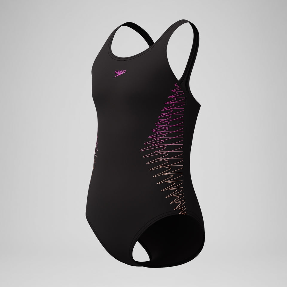 Speedo Girls Placement Muscleback Swimsuit Black/Peach