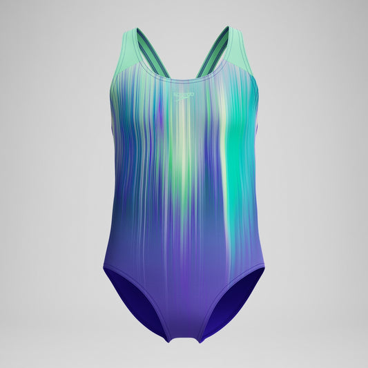 Speedo Girls Placement Splashback Swimsuit Green/Purple
