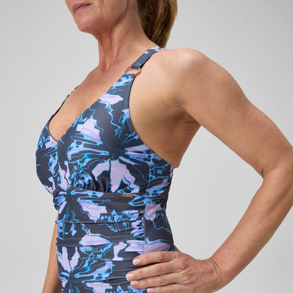 Speedo Shaping Printed V Neck Swimsuit Purple/Grey