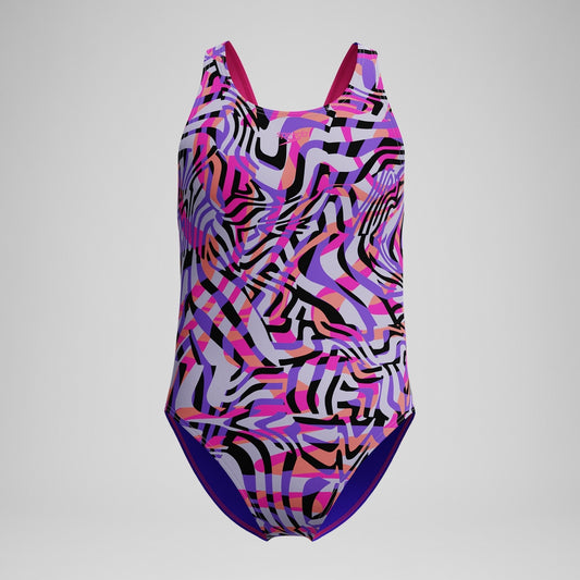Speedo Girls Allover Leaderback Swimsuit Pink/Black