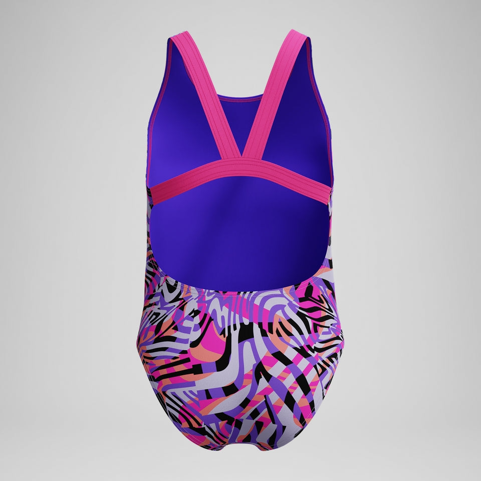 Speedo Girls Allover Leaderback Swimsuit Pink/Black