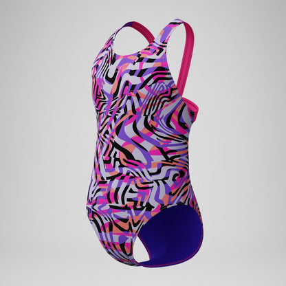 Speedo Girls Allover Leaderback Swimsuit Pink/Black