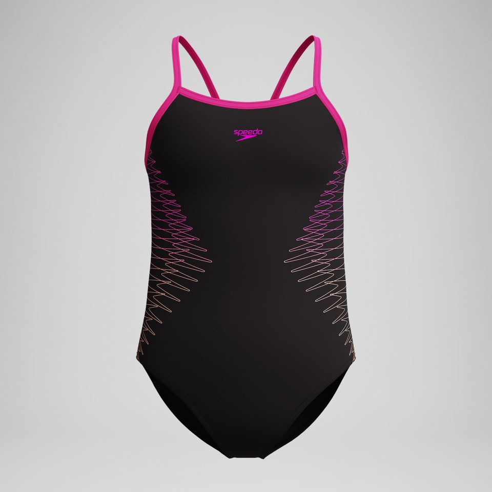 Speedo Girls Plastisol Placement Thinstrap Swimsuit Black/Pink