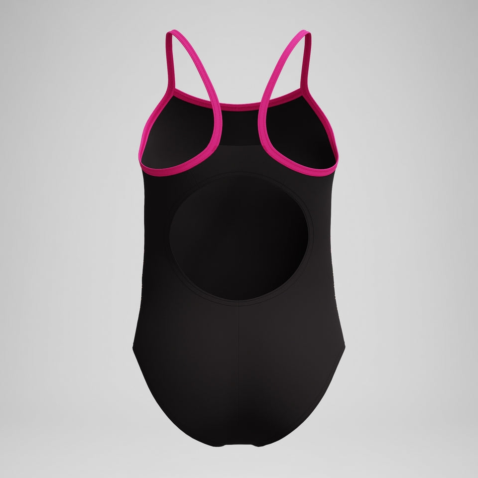Speedo Girls Plastisol Placement Thinstrap Swimsuit Black/Pink