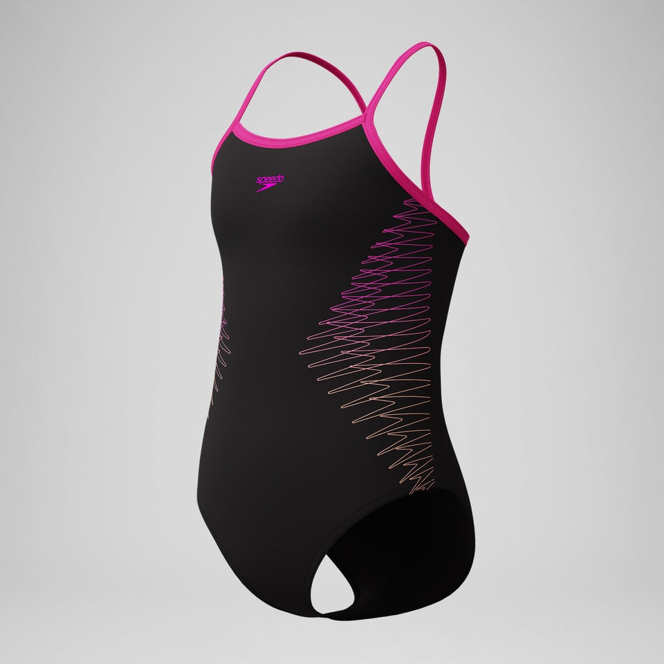 Speedo Girls Plastisol Placement Thinstrap Swimsuit Black/Pink