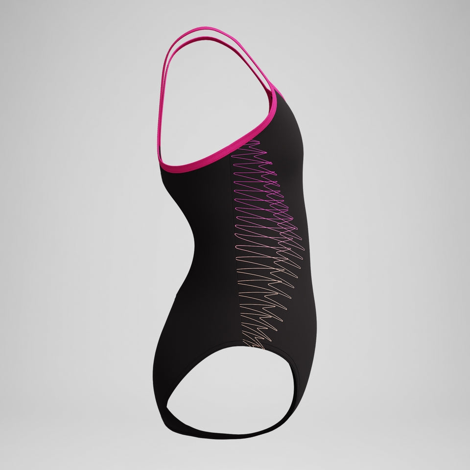 Speedo Girls Plastisol Placement Thinstrap Swimsuit Black/Pink