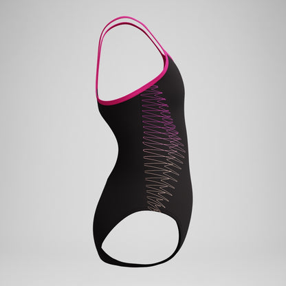 Speedo Girls Plastisol Placement Thinstrap Swimsuit Black/Pink